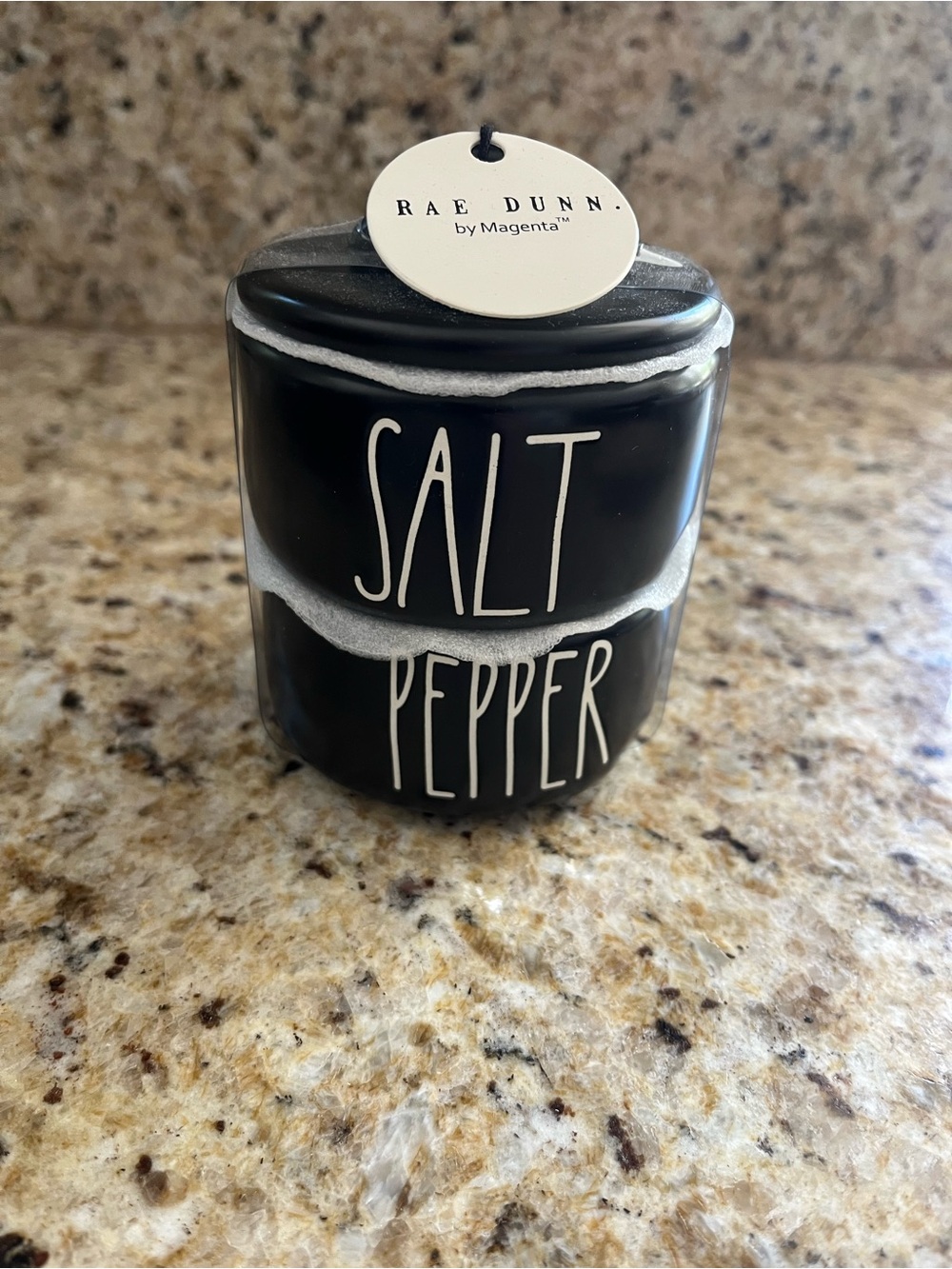 Rae Dunn Black Stackable Salt & Pepper Ceramic Canister